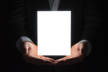 Successful Business Partnership: Glowing Handshake Deal Concept men women light people bright future