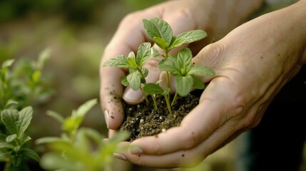 Fototapeta premium A person holding a small plant in their hands