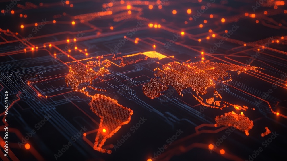 Poster Global Network Digital World Map Circuitry