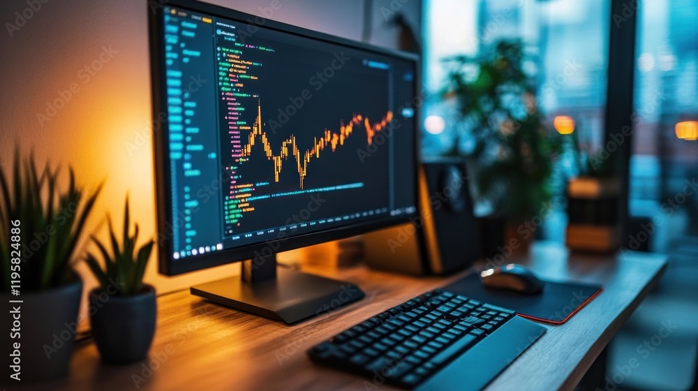Poster Computer Screen Displays Stock Market Data And Code