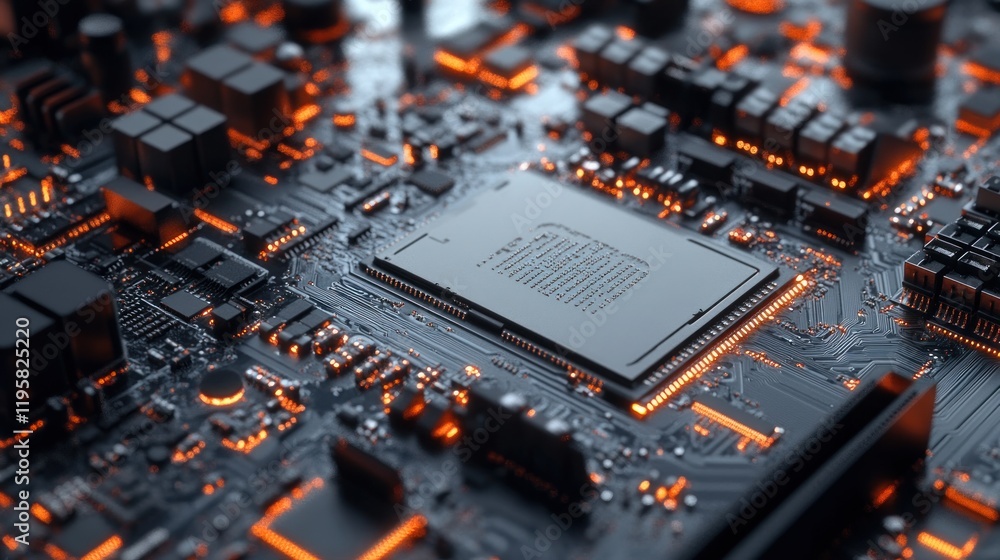 Poster Illuminated Central Processing Unit on Circuit Board
