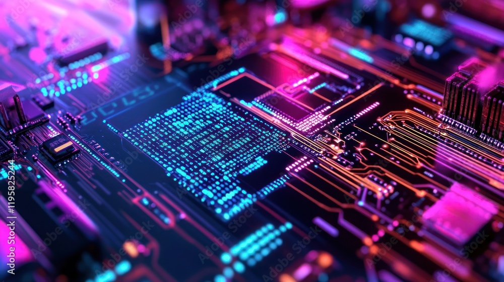 Aufkleber neon lit circuit board displays binary code