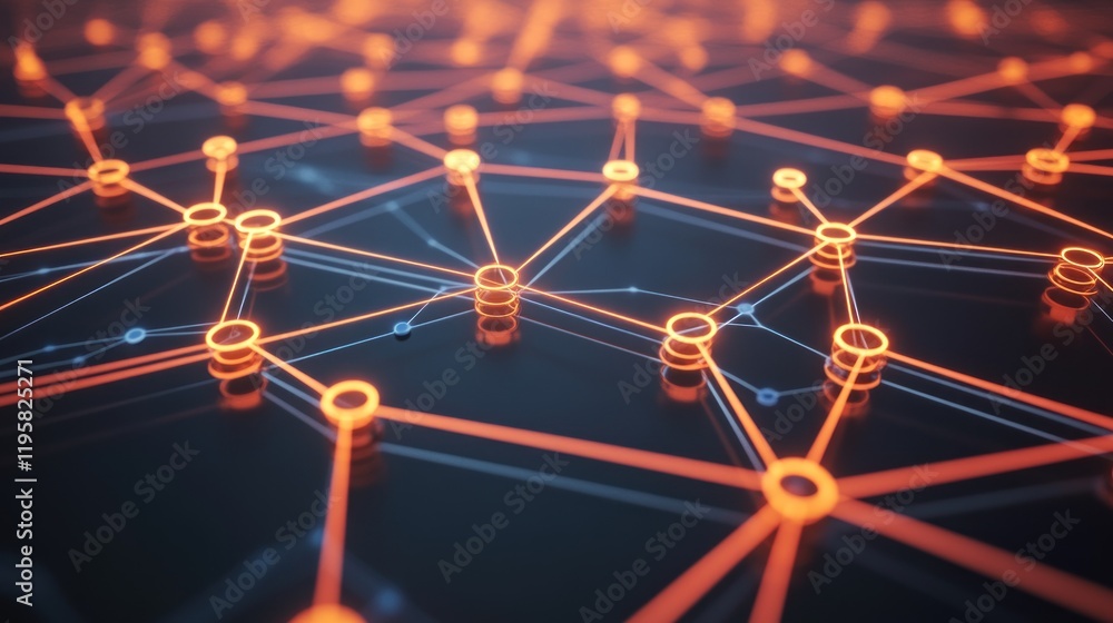 Poster abstract network connections glowing orange lines