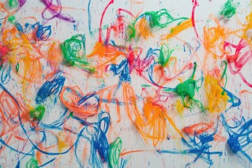 A pastel colored masterpiece of doodles and scribbles on the wall  the creative work of a child