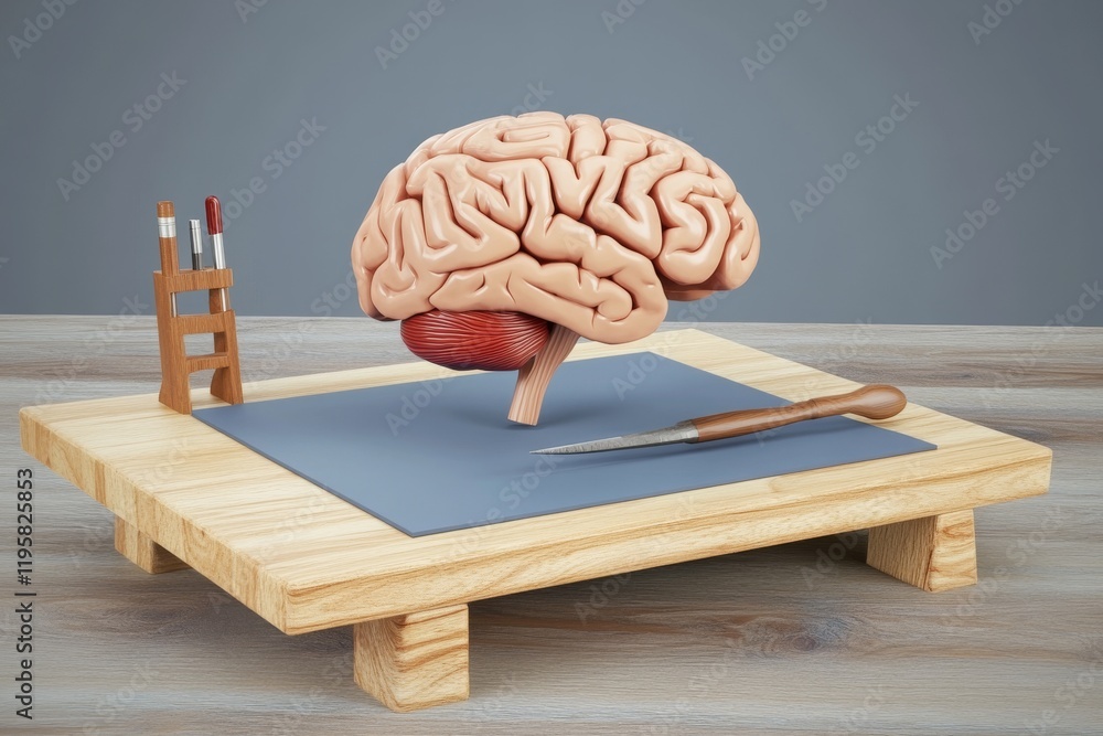 Poster human brain on a blue background with active parts highlighted. concept of creating a computer mind.