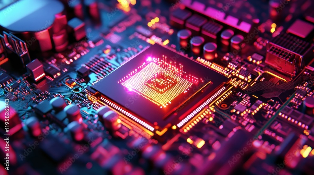 Poster Illuminated Central Processing Unit On Circuit Board