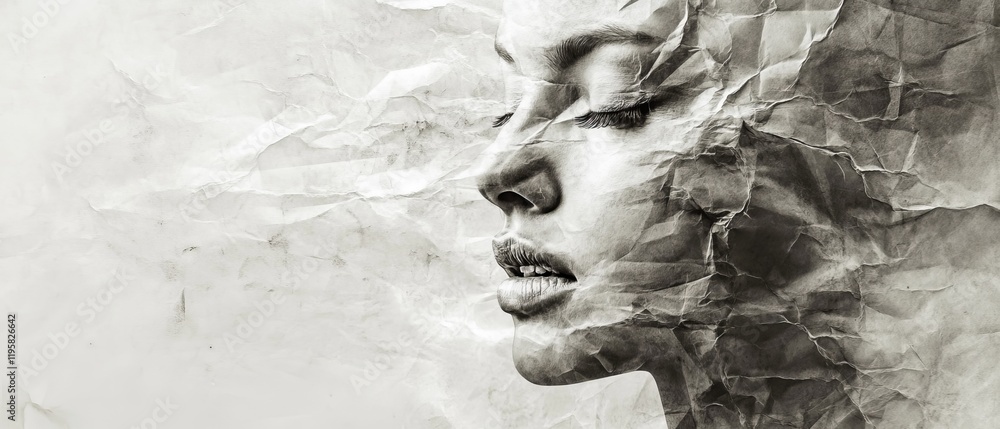 Aufkleber dynamic double exposure of crumpled paper blending with ocean waves for artistic expression