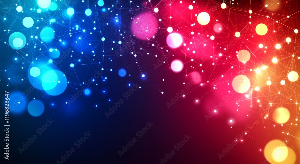 Poster neural network 3d illustration. abstract big data concept. global database and stock. bright, colorf