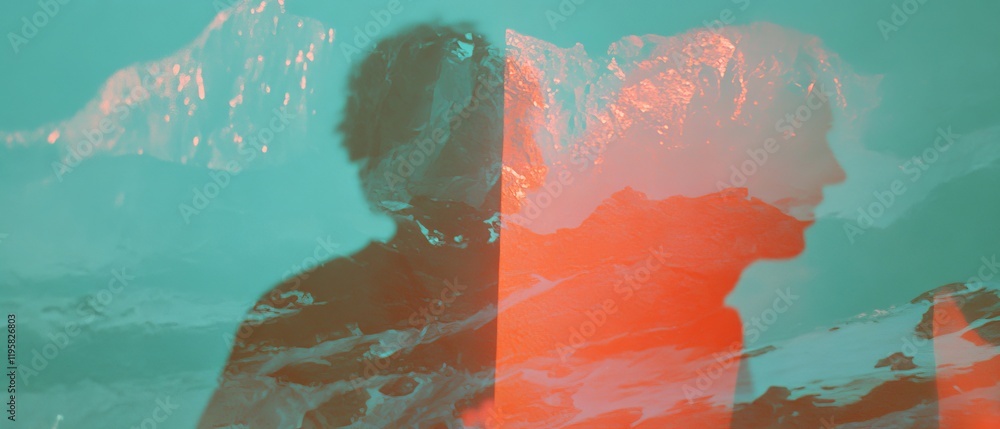 Poster exploring the duality of fire and ice representing opposing forces in a creative visual harmony