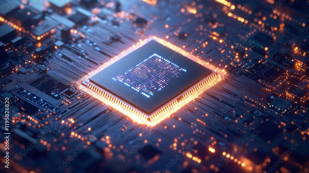 Poster Illuminated Microchip On Circuit Board Technology