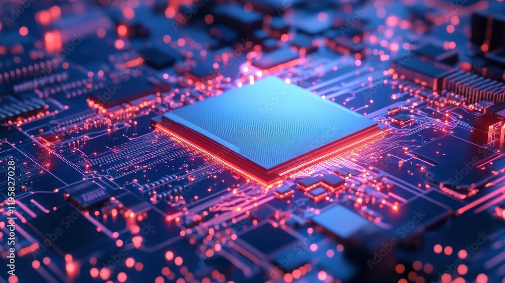 Poster Illuminated Central Processing Unit On Circuit Board
