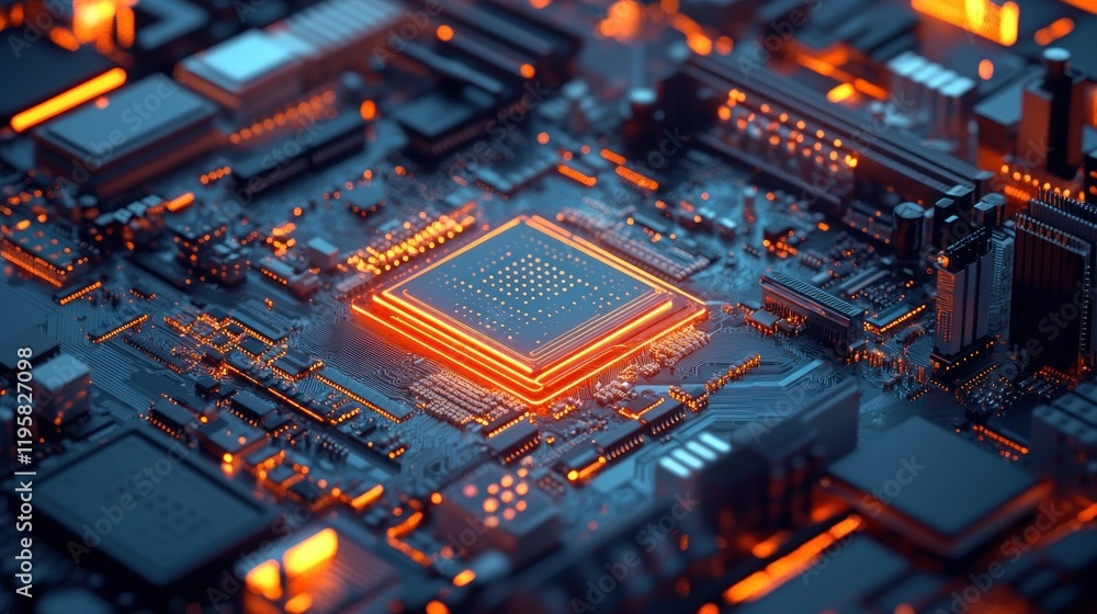 Poster illuminated central processing unit on motherboard