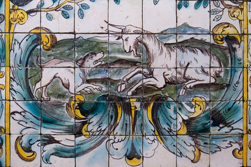 Lisbon, Portugal. Traditional Portuguese Azulejo ceramic tiles.