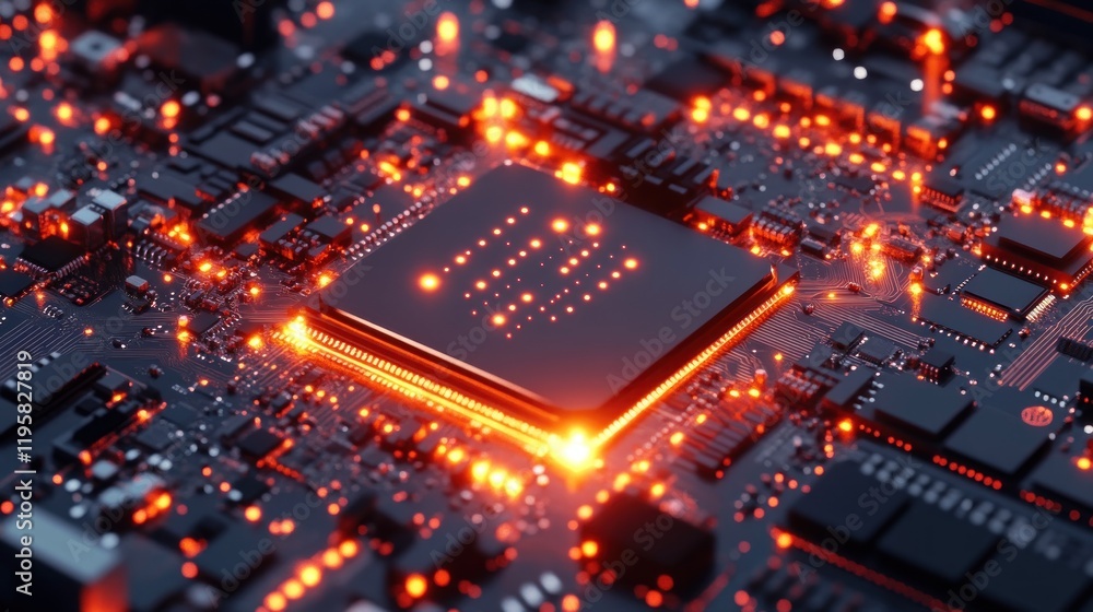 Poster Illuminated Central Processing Unit on Circuit Board