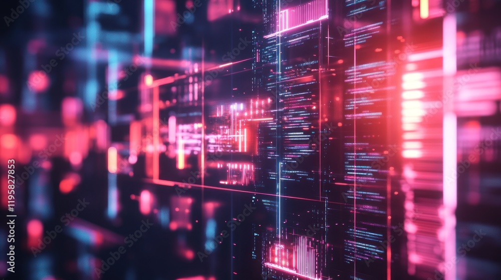 Aufkleber Abstract Digital Data Streams Flowing In Neon Colors