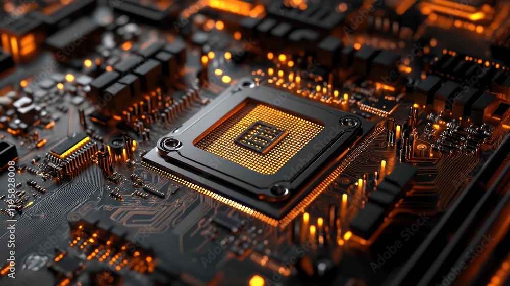Poster illuminated central processing unit on motherboard