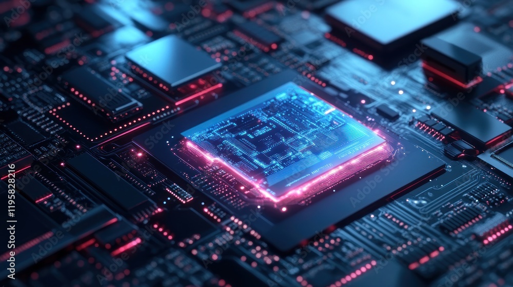 Poster Illuminated Central Processing Unit On Circuit Board