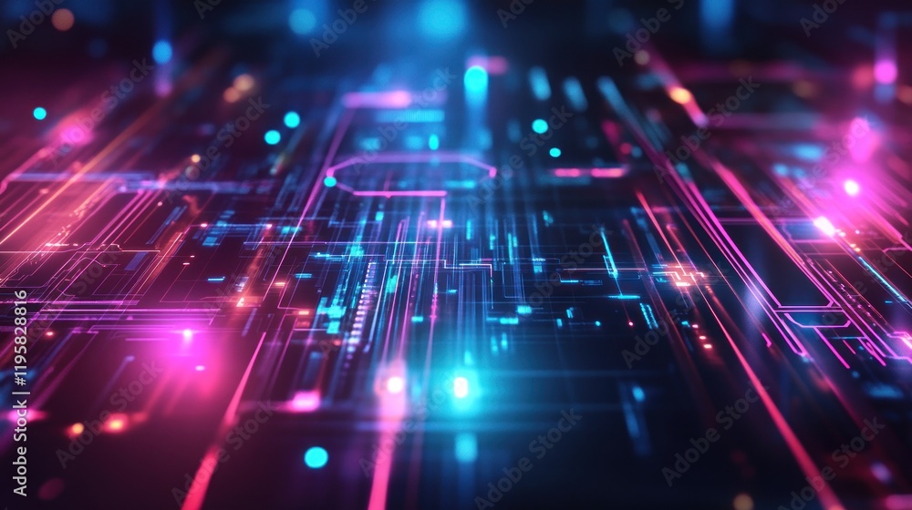 Poster abstract neon circuit board digital technology background