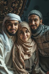 A group of three people sitting next to each other