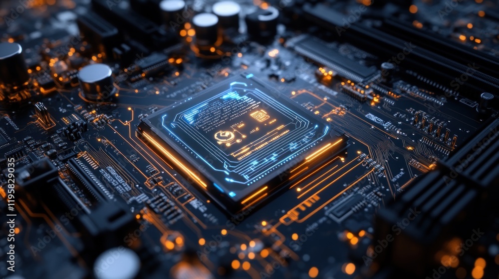 Poster illuminated central processing unit on motherboard