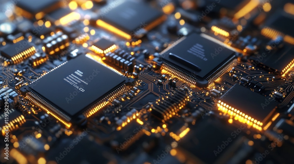 Poster Illuminated Circuit Board With Multiple Microprocessors