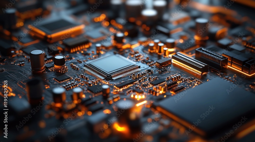 Aufkleber illuminated circuit board shows complex technological components