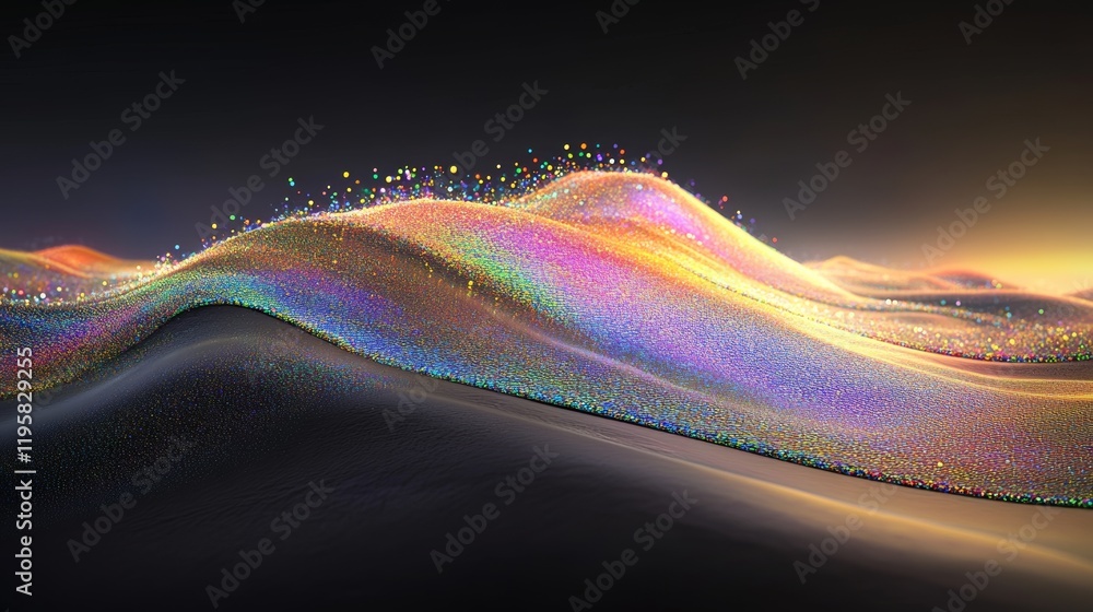 Poster a big data field comprised of intertwined strings. 3d portrayal of a wavy cyberspace