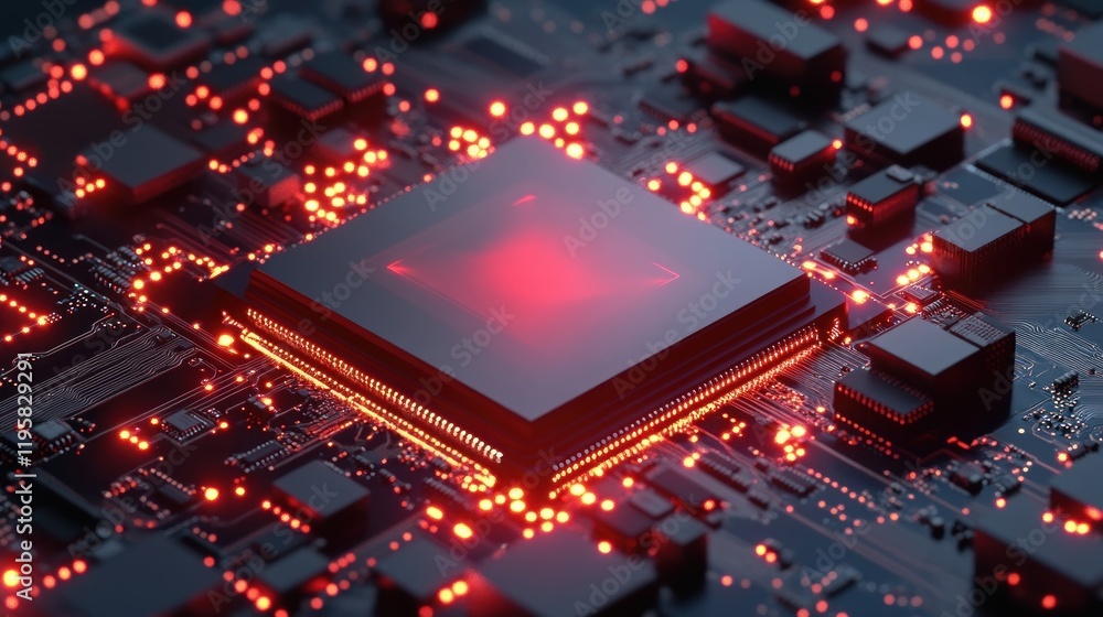 Poster Illuminated Central Processing Unit On Circuit Board