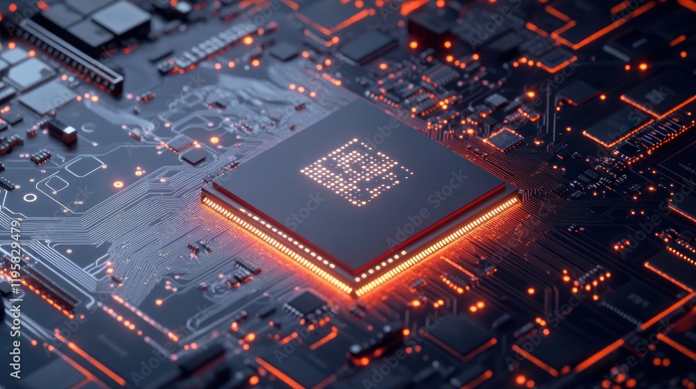 Poster Illuminated Central Processing Unit on Circuit Board