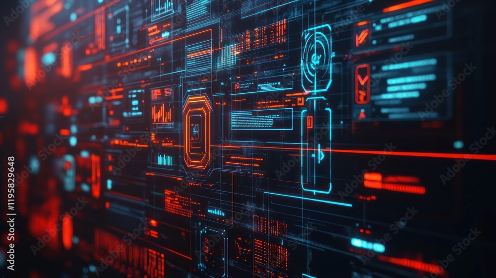 Poster Futuristic Digital Interface Showing Data Streams And Codes