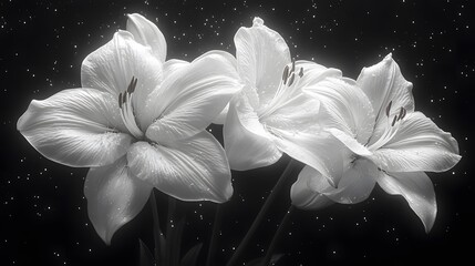 Stunning Close-Up of Pristine White Lily Flowers on Jet-Black Background Representing Memories and Emotional Depth