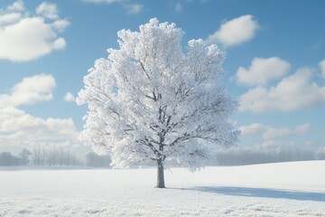 Fototapeta premium Beautiful snow covered tree in the rural Michigan countryside.