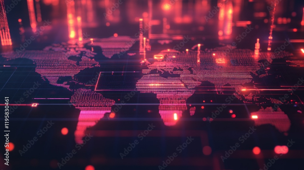 Poster Global Digital Network Data Visualization Map