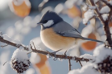 Naklejka premium bird great titmouse in winter time