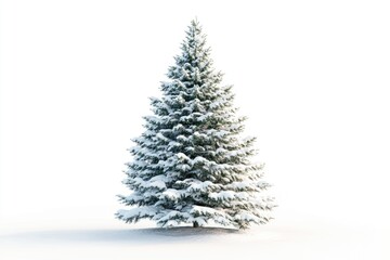 Christmas tree covered with snow isolated on white background.