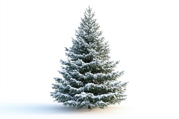 Christmas tree covered with snow isolated on white background.