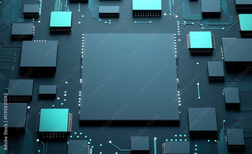 Poster blockchain with a high-tech background and information clusters. exploring the big data concept in d