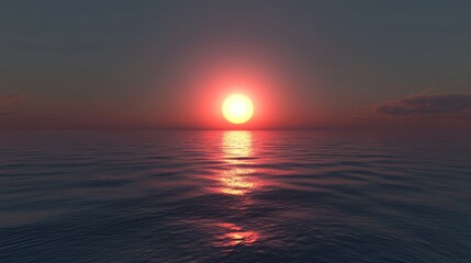 Obraz premium Bright sunset with large yellow sun under the sea surface