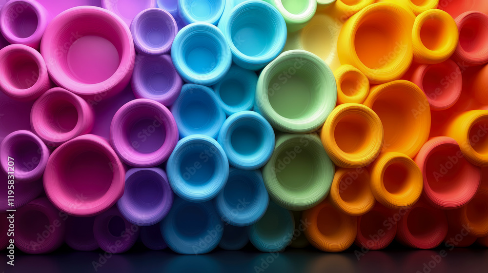 Aufkleber abstract colorful cylindrical forms: a rainbow of nested circles