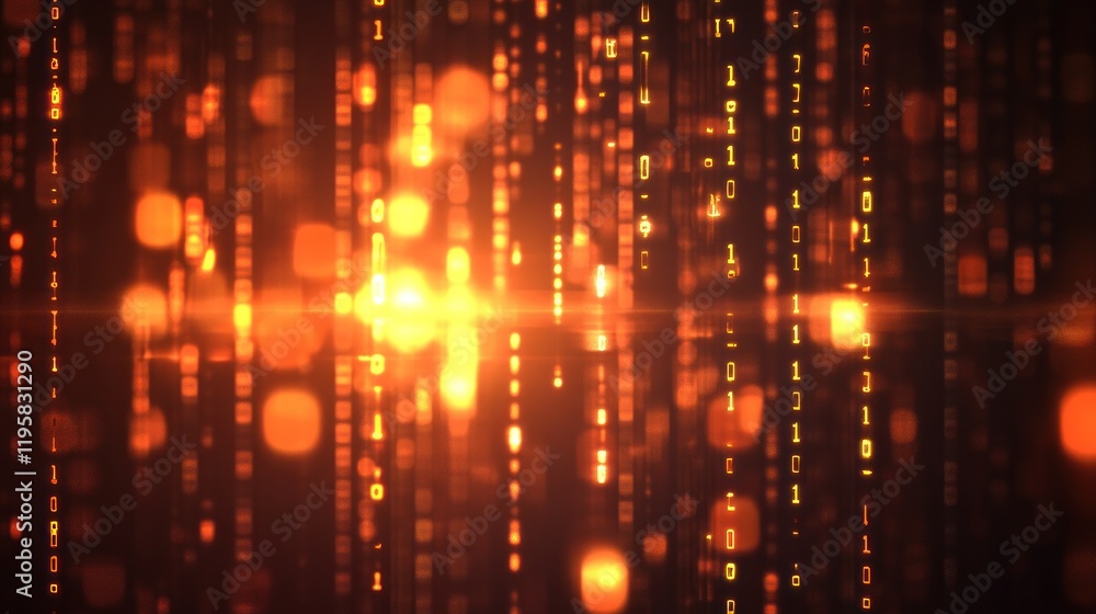 Aufkleber Abstract Binary Code Glowing Orange Light Background