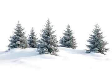 Fototapeta premium Fir trees with snow on beautiful natural snowdrift with white background