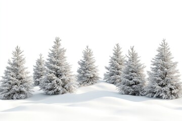 Obraz premium Fir trees with snow on beautiful natural snowdrift with white background