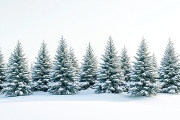 Naklejka premium Fir trees with snow on beautiful natural snowdrift with white background