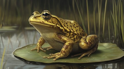 A Golden Frog Rests on a Lily Pad