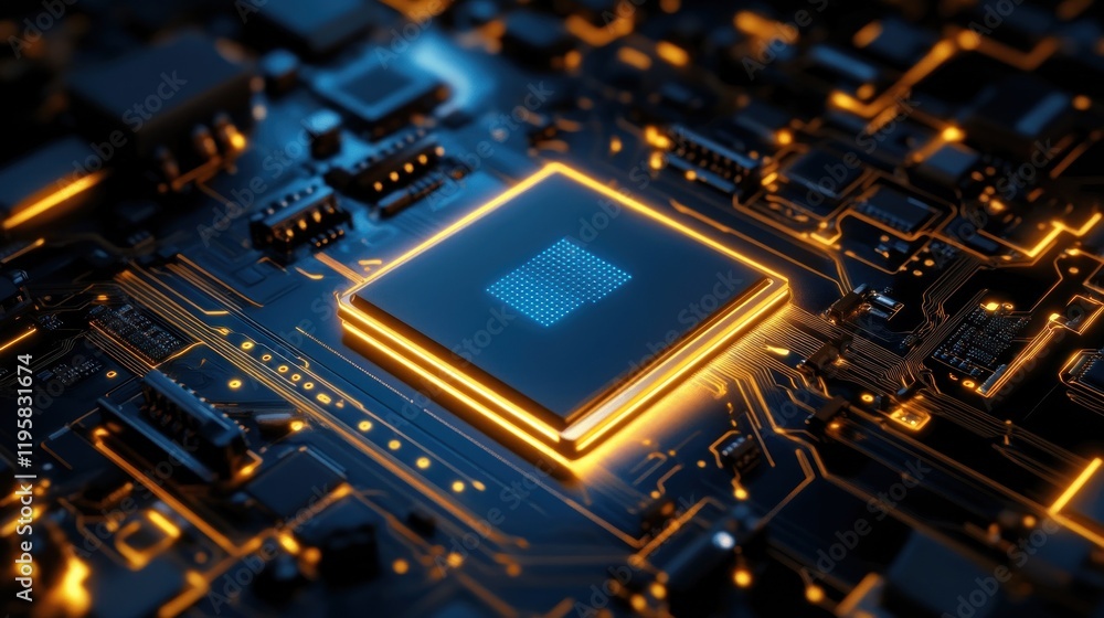 Poster illuminated central processing unit on circuit board