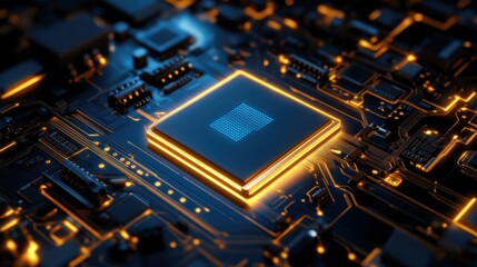 Illuminated Central Processing Unit On Circuit Board
