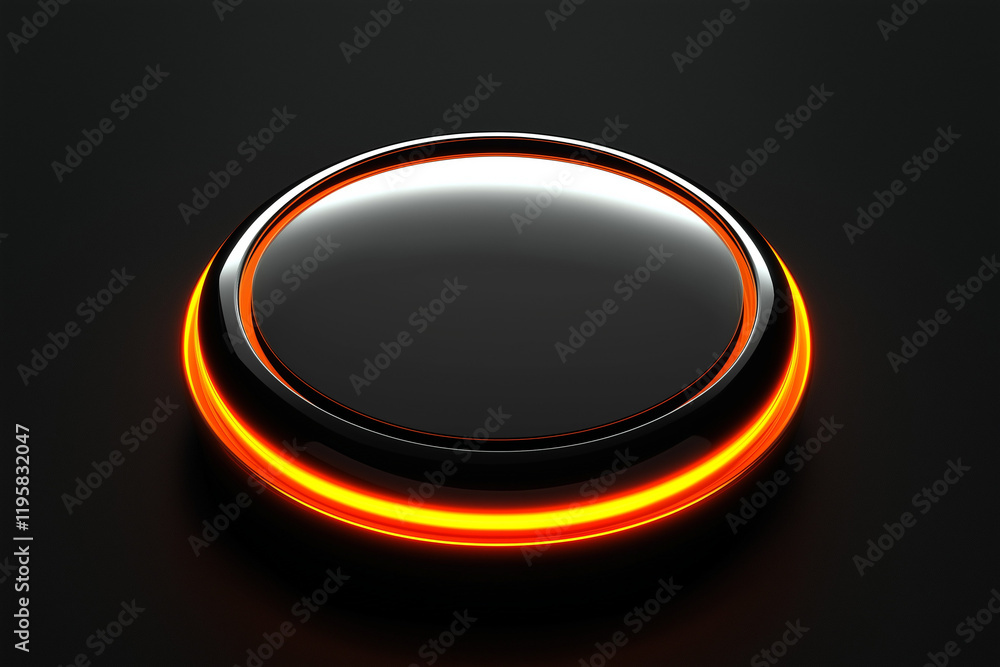 Poster futuristic glowing button: empty label, sci-fi interface element, digital technology, modern ui