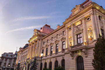 Romania, Bucharest. Coltea Hospital. Byzantine architecture. Clock tower.
