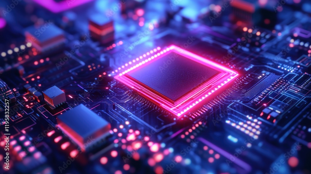 Poster Illuminated Central Processing Unit On Circuit Board