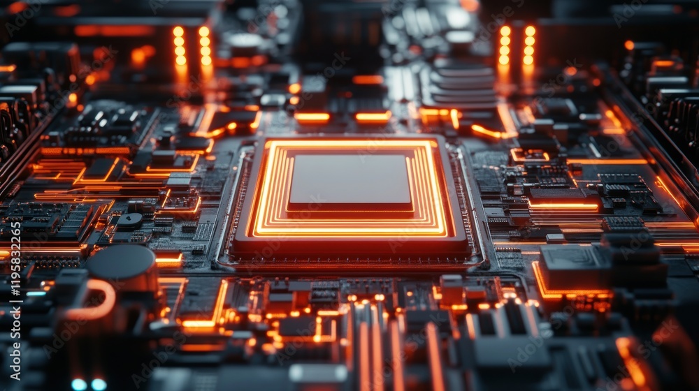 Poster illuminated central processing unit on motherboard